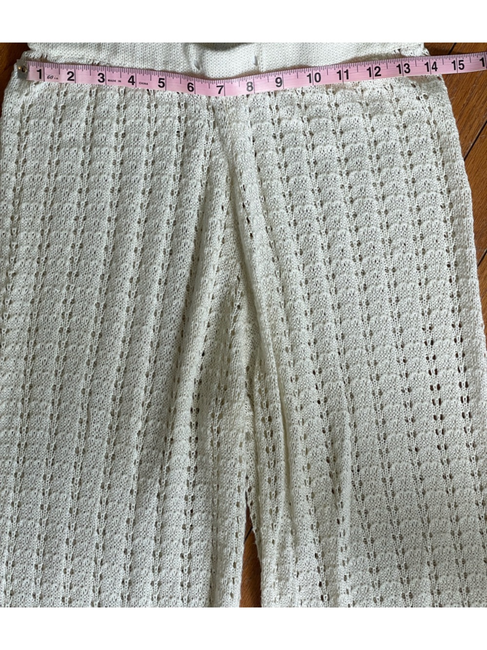 Cream Knit Set Pant Button Top Lounge Set Size M Vacation Classic Euro Summer - Picture 5 of 8